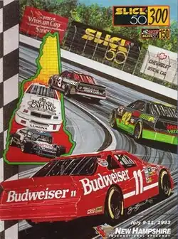 The 1993 Slick 50 300 program cover, featuring Bill Elliott. Artwork by NASCAR artist Sam Bass.