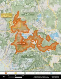 The Dixie Fire burned through large parts of Plumas National Forest, Lassen National Forest, and Lassen Volcanic National Park.
