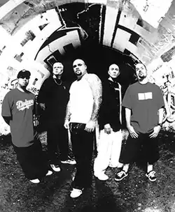 3rd Strike in 2002. L–R: Todd Deguchi, Gabe Hammersmith, Jim Korthe, Erik Carlsson, P.J. McMullan