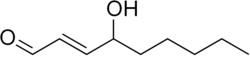 Skeletal formula of 4-hydroxynonenal ((2E)-2-en)