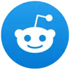 A blue circular logo with a white Reddit "Snoo" mascot in the middle
