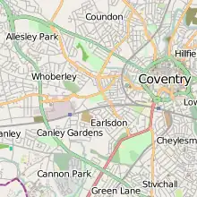 A map of Coventry, with Allesley Park shown