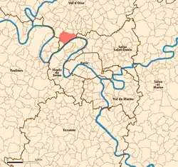 Location (in red) within Paris inner and outer suburbs
