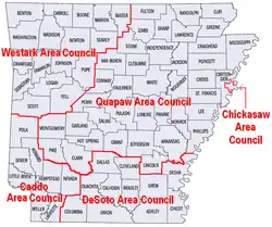 Map of Boy Scout Councils in Arkansas