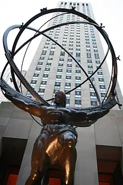 Lee Lawrie's colossal bronze Atlas, Rockefeller Center, New York