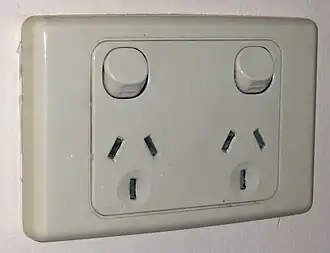Australasian switched three-pin (10&nbsp;A) dual socket outlet, the most commonly found variant