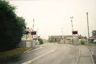 The in town level crossing by Caersws station in 2010.