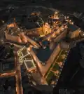 Aerial view at night of the Cittadella (Gozo) in 2017, showing the Hospitaller-era bastions