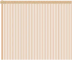 A diagram of the thousand line bamboo plaiting technique; strips are plaited along a bar at the top, and hang down from it in straight lines.