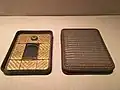 Inkstone box (suzuribako). Timber bamboo, rattan, lacquer, and gold powder. By Iizuka Hōsai II, Taishō period, 1923