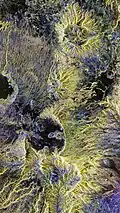 This image covers part of the Tibesti Mountains, a mountain range in the central Sahara, primarily located in the extreme north of Chad.
