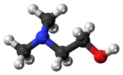 Ball-and-stick model of the dimethylethanolamine molecule