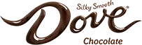 The words "Dove chocolate" and "Silky Smooth" written in a glossy brown, melted chocolate font