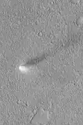 Dust devil in action showing shadow to the right. Image located in Cebrenia quadrangle.