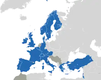 A coloured map of the countries of Europe
