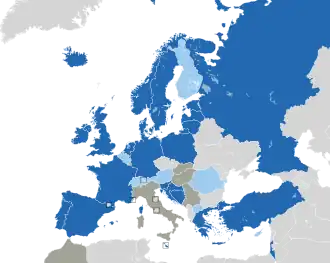 A coloured map of the countries of Europe