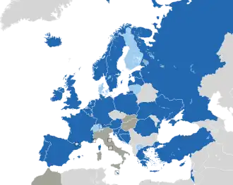A coloured map of the countries of Europe
