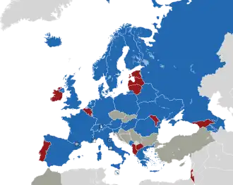 A coloured map of the countries of Europe