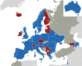 A coloured map of the countries of Europe
