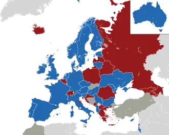 A coloured map of the countries of Europe