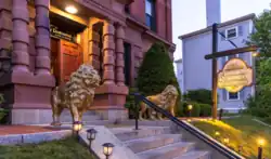 Golden Lions outside Library Restaurant