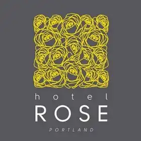 Logo with the text "Hotel Rose" and "Portland"