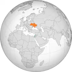 Map indicating locations of Israel and Ukraine