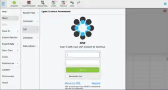 Showing the Open Science Framework integration of JASP