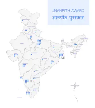 Jnanpith Award visualization on map