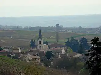 The church and surrounding buildings in Le Perréon