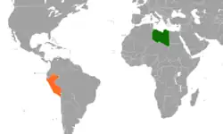 Map indicating locations of Libya and Peru