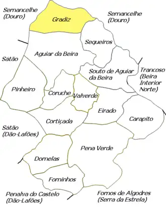 Location of Gradiz in Aguiar da Beira Municipality