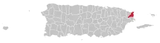 Map of Puerto Rico highlighting Fajardo Municipality