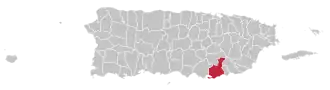 Map of Puerto Rico highlighting Guayama Municipality