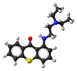 Ball-and-stick model of the lucanthone molecule