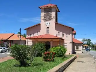 View of the Church of Saint-Jean-Baptiste of Tonate, along the RN1 road