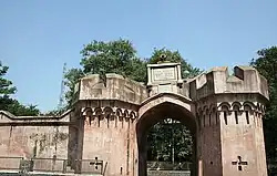 One of the two remaining Magazine Gateways, marking the site of old magazines blown up during the 1857 Mutiny, located south of the Kashmere Gate Post Office