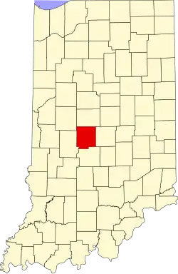 Map of Indiana highlighting Hendricks County