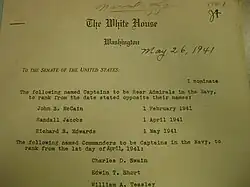 Color photograph of a document put out by the White House on 26 May 1941
