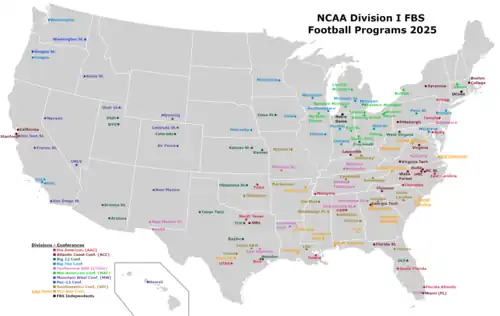 Map of Division I (A) FBS