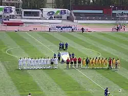 New Zealand and Malaysia line-up before a friendly