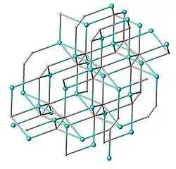 Structure of sodium acetylide [Na+]2[−C≡C−].[6] Color code: gray = C, blue = Na.