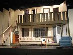Modern-day rotating set for the play Noises Off