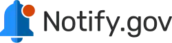 Logo for notify.gov showing a blue colored bell with a notification icon (red filled in circle)