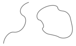 A wavy open segment and closed loop of string.