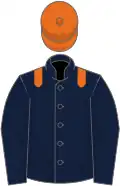 Dark blue, orange epaulets and cap
