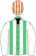EMERALD GREEN and WHITE STRIPES, white sleeves, orange and white striped cap