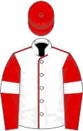 White, red seams, red sleeves, white armlets, red cap