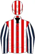 Red and white stripes, dark blue and white striped sleeves