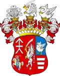 Coat of arms of Counts Chodkiewicz (a combination of Kościesza, Gryf, Łabędź, Pogoń Litewska and Korczak coat of arms[1]